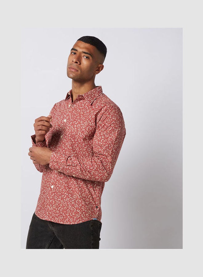 Replay - Floral Collared Neck Shirt Red - Image 1