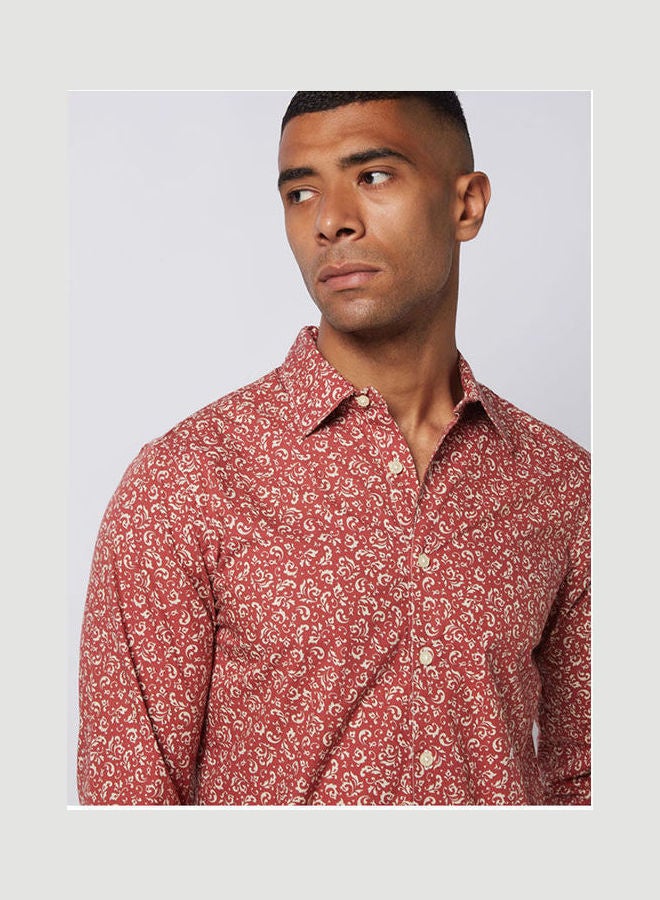 Replay - Floral Collared Neck Shirt Red - Image 1