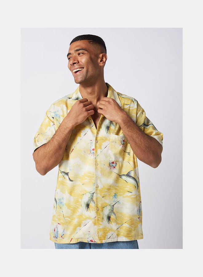 Replay - Floral Collared Neck Shirt Yellow - Image 1
