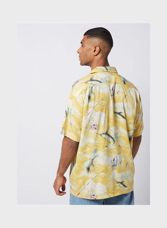 Replay - Floral Collared Neck Shirt Yellow - Image 1