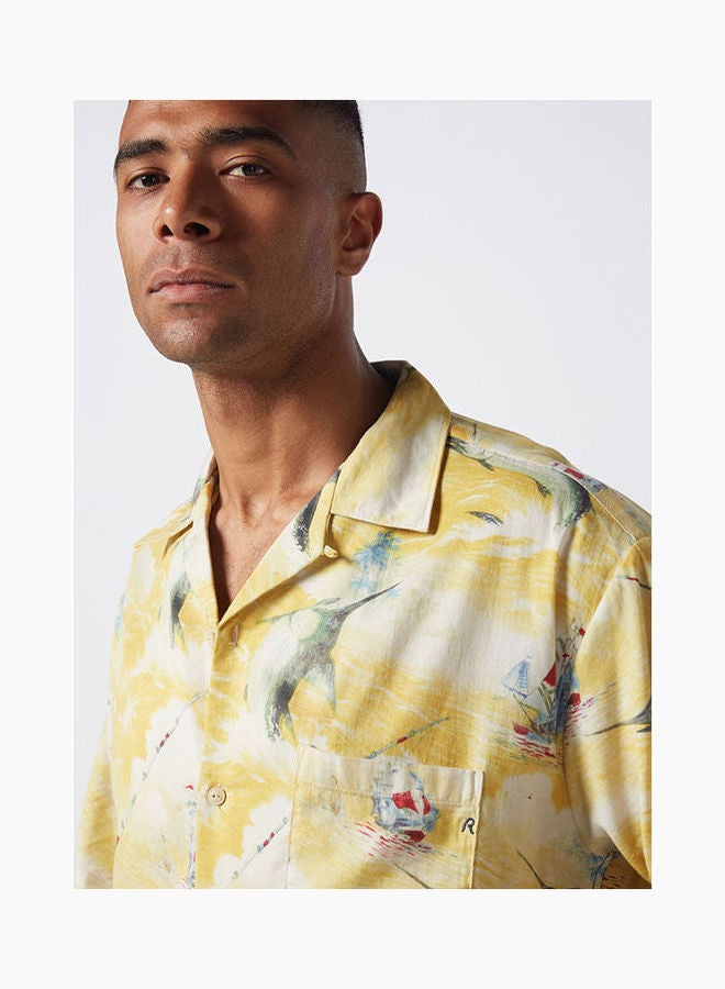 Replay - Floral Collared Neck Shirt Yellow - Image 1