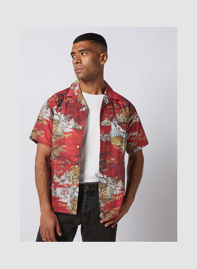 Replay - Floral Collared Neck Shirt Red - Image 1