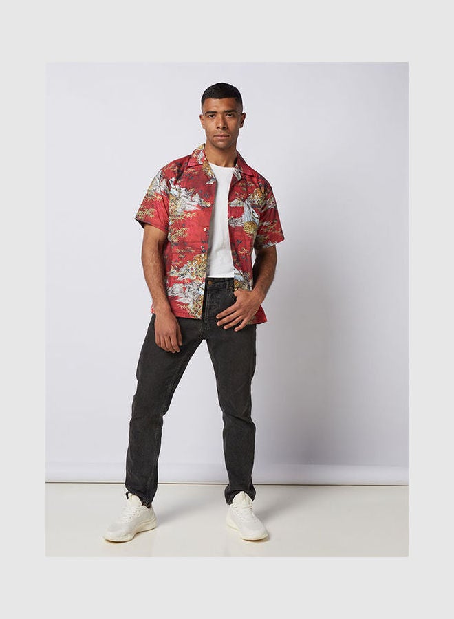 Replay - Floral Collared Neck Shirt Red - Image 1
