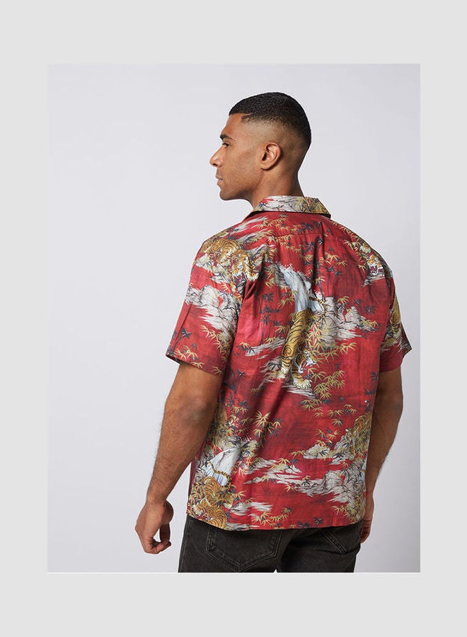 Replay - Floral Collared Neck Shirt Red - Image 1