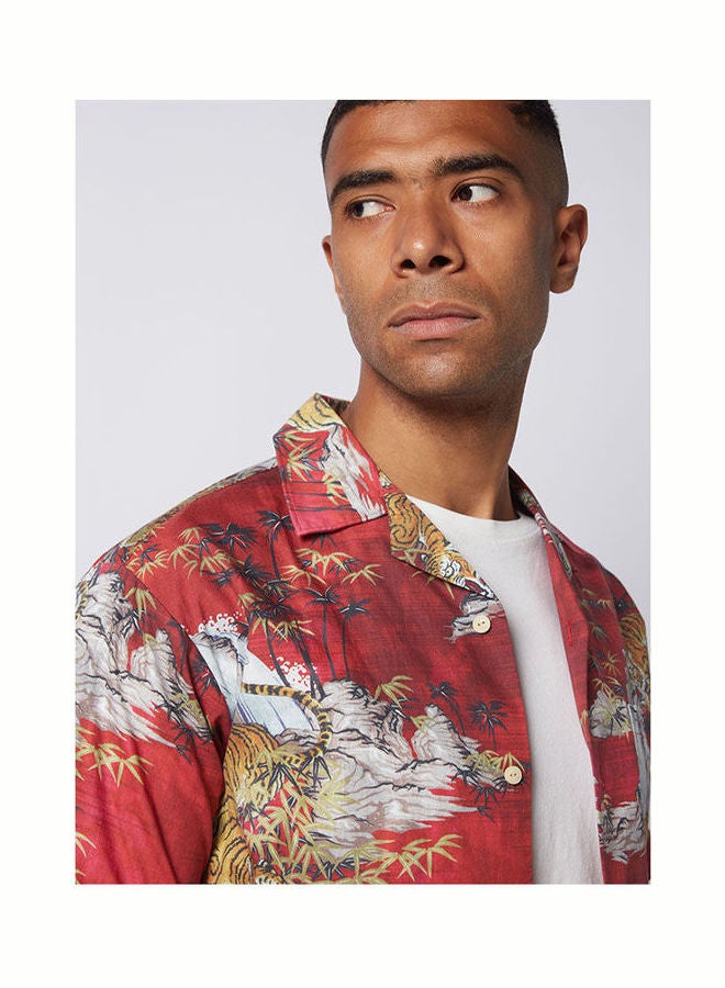 Replay - Floral Collared Neck Shirt Red - Image 1