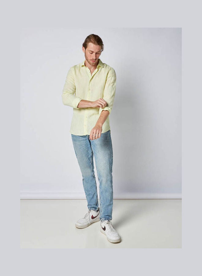 Olymp - Casual Plain Basic Long Sleeve Shirt Yellow Lemon - Image 1