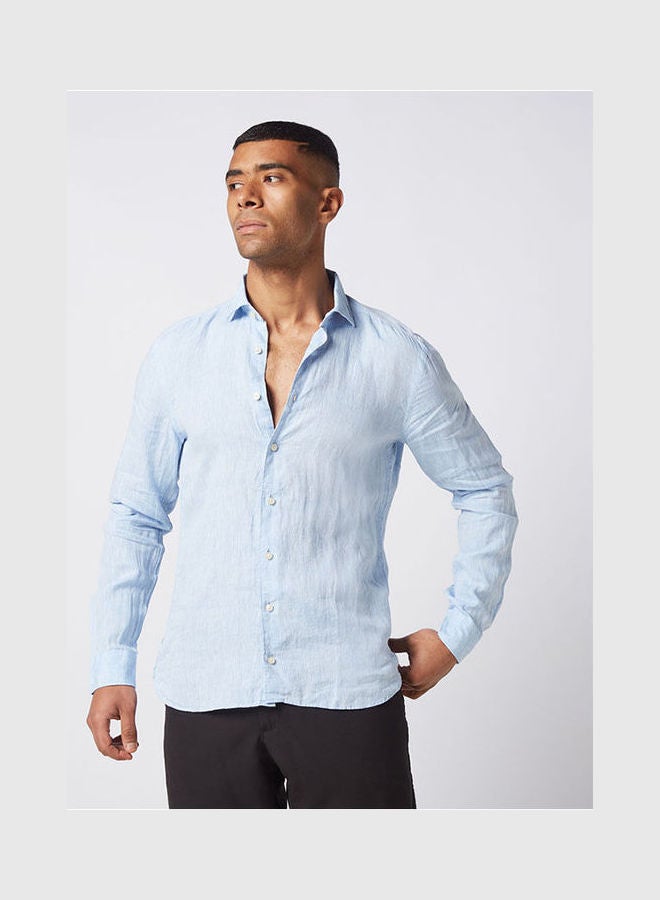 Olymp Casual Plain Basic Long Sleeve Shirt Sky Blue  - Image 1