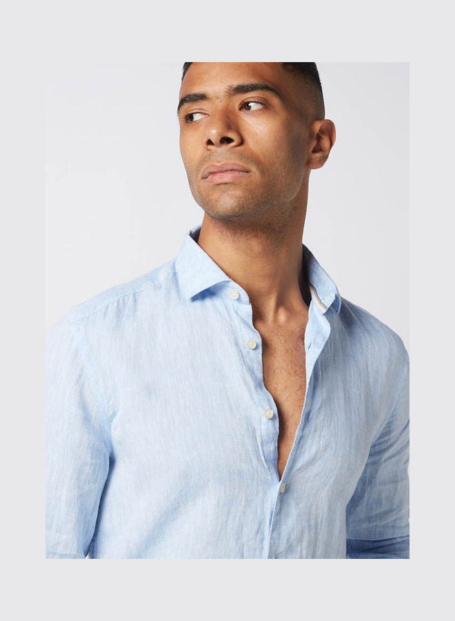 Olymp Casual Plain Basic Long Sleeve Shirt Sky Blue  - Image 4