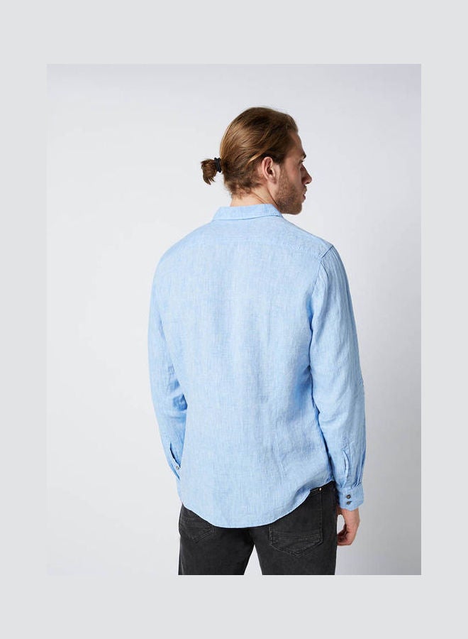 Olymp - Casual Plain Basic Long Sleeve Shirt Sky Blue - Image 1
