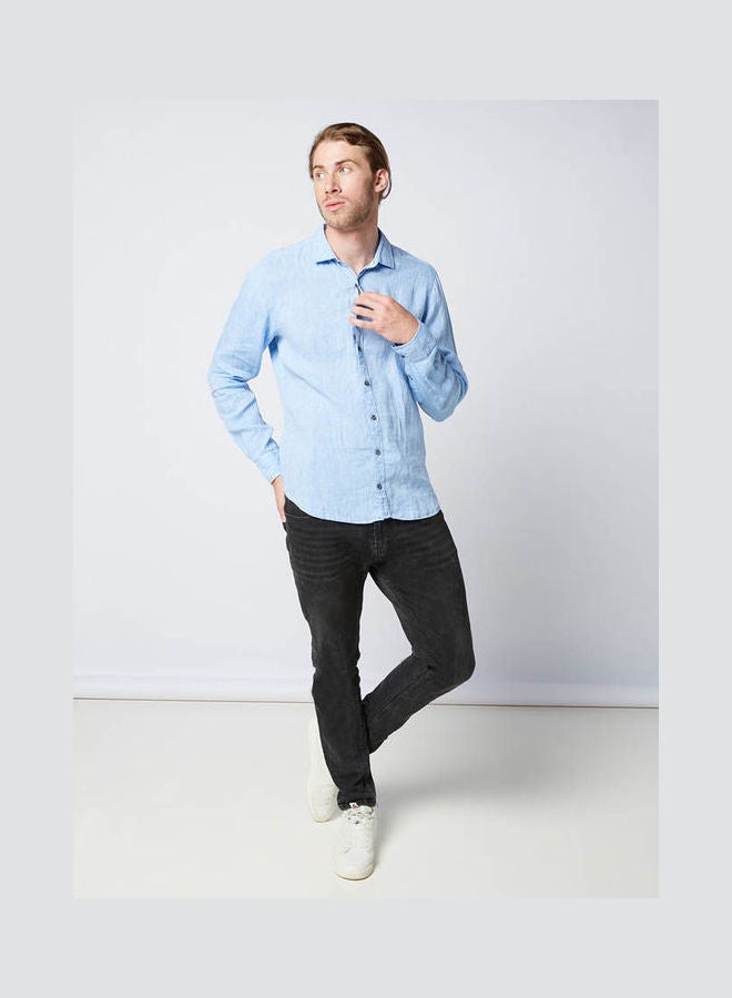 Olymp - Casual Plain Basic Long Sleeve Shirt Sky Blue - Image 1