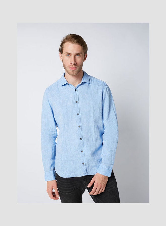 Olymp - Casual Plain Basic Long Sleeve Shirt Sky Blue - Image 1