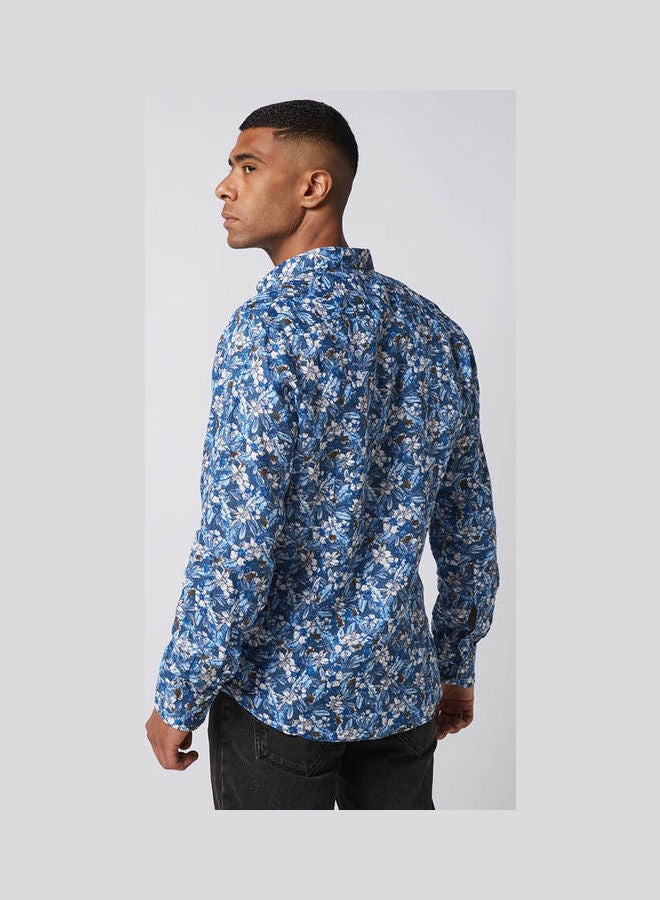 Olymp - Casual Floral Long Sleeve Shirt Blue - Image 1