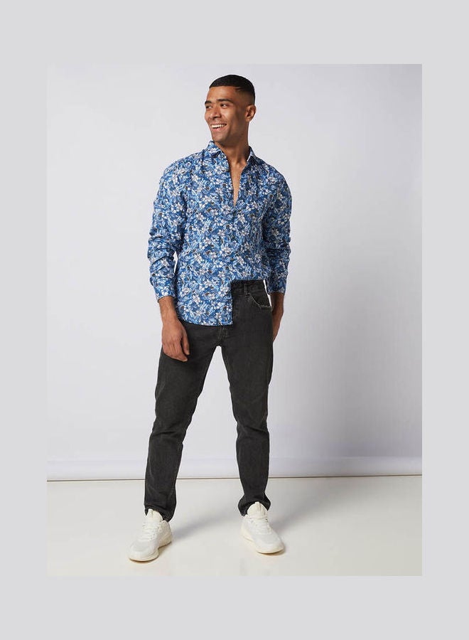 Olymp - Casual Floral Long Sleeve Shirt Blue - Image 1