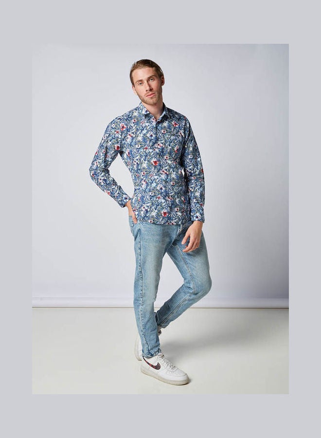 Olymp Casual Floral Long Sleeve Shirt Blue  - Image 3