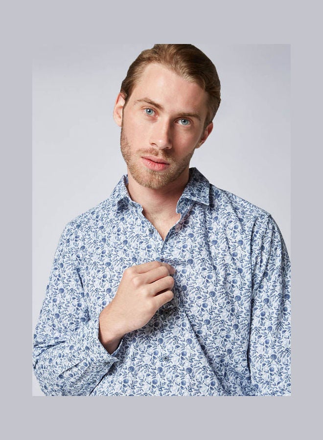 أوليمب Casual Floral Long Sleeve Shirt Blue  - Image 4