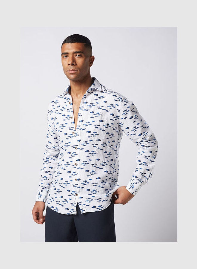 Olymp Casual Floral Long Sleeve Shirt White-Blue  - Image 1