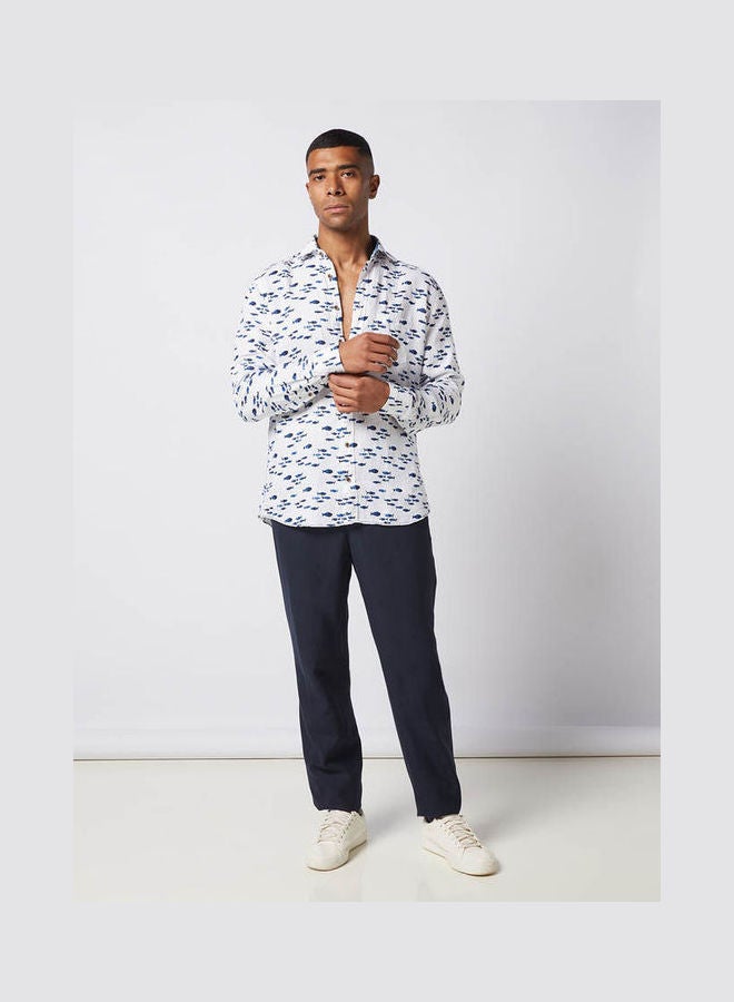 Olymp Casual Floral Long Sleeve Shirt White-Blue  - Image 3