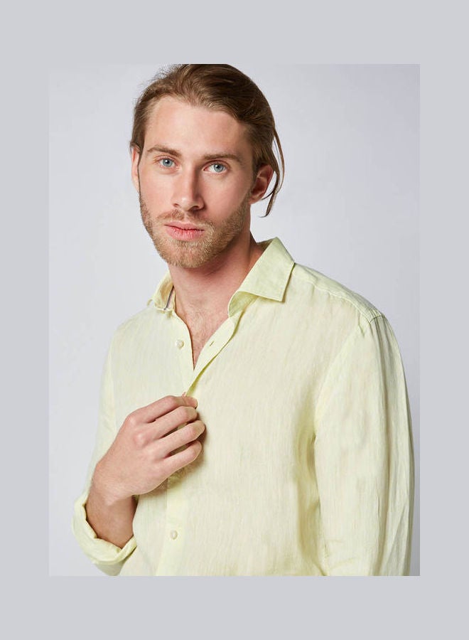 Olymp - Casual Plain Basic Long Sleeve Shirt Yellow Lemon - Image 1