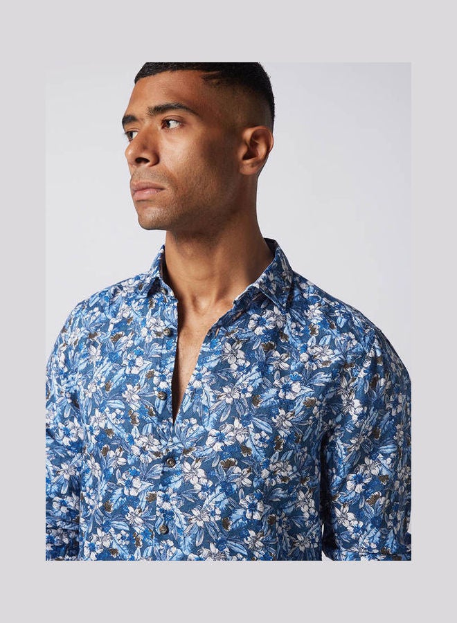 Olymp - Casual Floral Long Sleeve Shirt Blue - Image 1