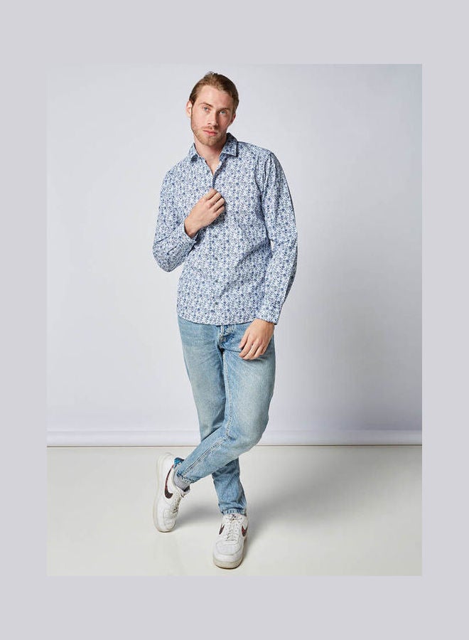 أوليمب Casual Floral Long Sleeve Shirt Blue  - Image 3