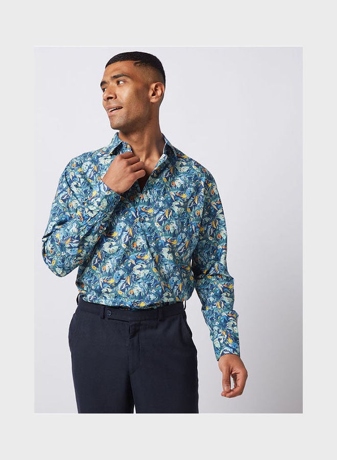 أوليمب Casual Floral Long Sleeve Shirt Blue Multi  - Image 1
