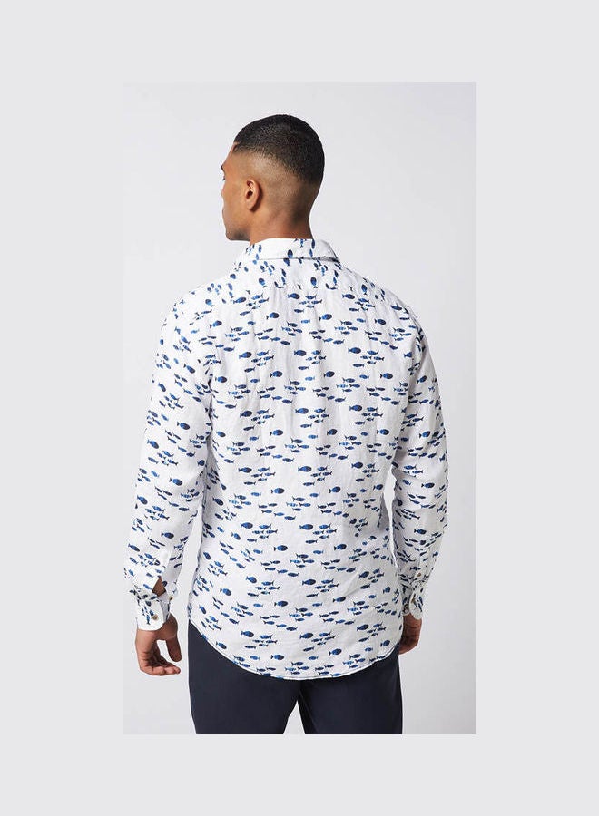 Olymp Casual Floral Long Sleeve Shirt White-Blue  - Image 2
