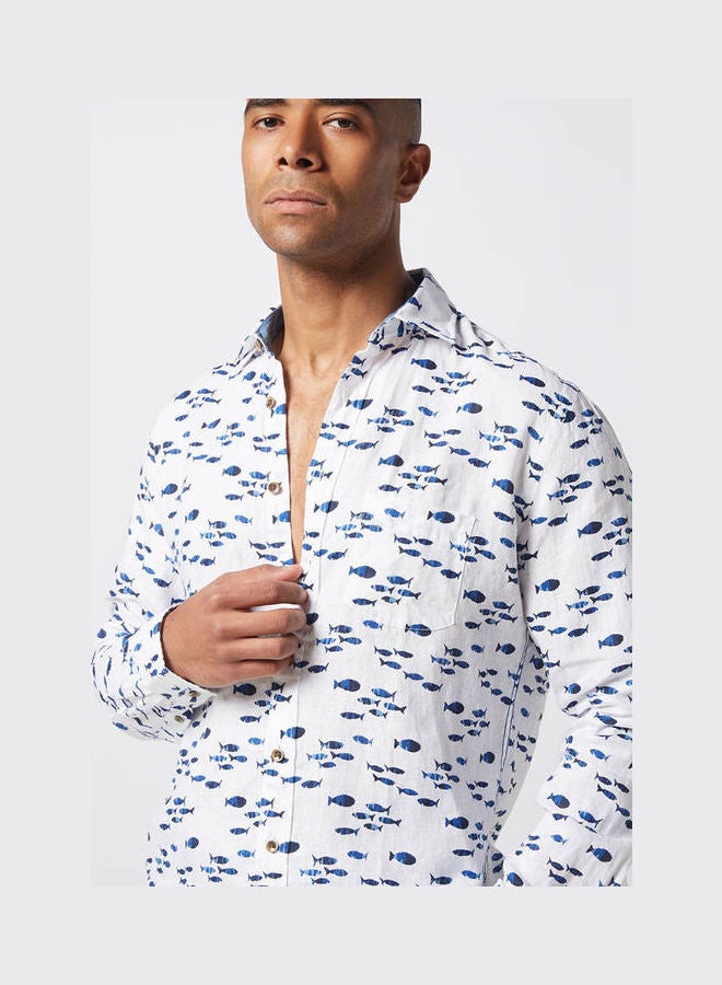 Olymp Casual Floral Long Sleeve Shirt White-Blue  - Image 4