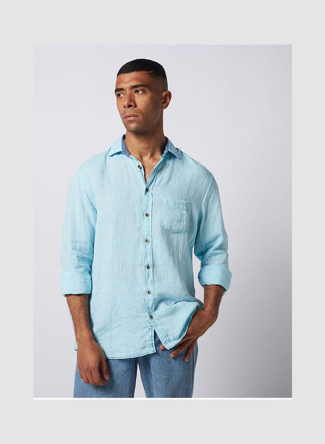 Olymp - Casual Plain Basic Long Sleeve Shirt Turqouise - Image 1