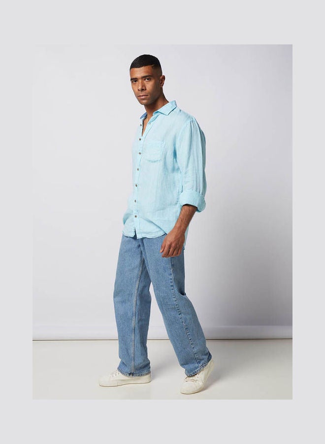 Olymp - Casual Plain Basic Long Sleeve Shirt Turqouise - Image 1