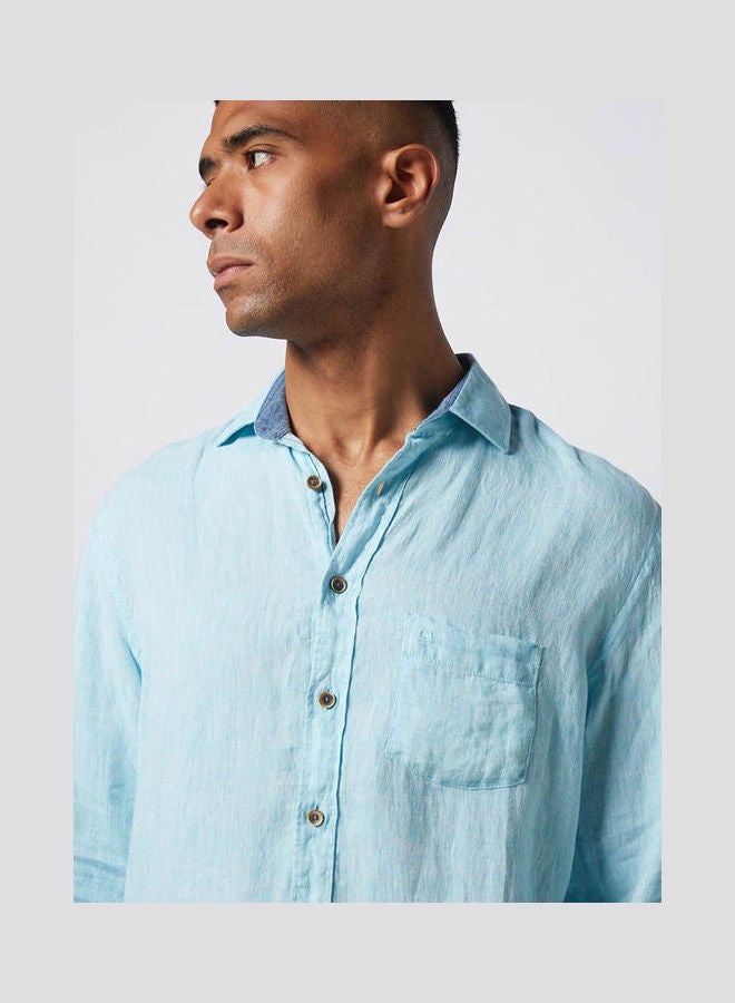 Olymp - Casual Plain Basic Long Sleeve Shirt Turqouise - Image 1