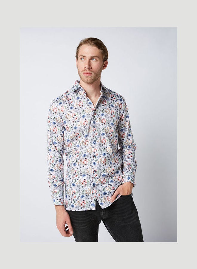 Olymp - Casual Floral Long Sleeve Shirt White Multi - Image 1