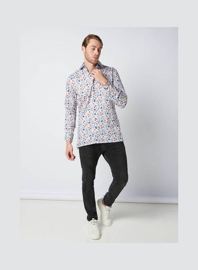 Olymp - Casual Floral Long Sleeve Shirt White Multi - Image 1