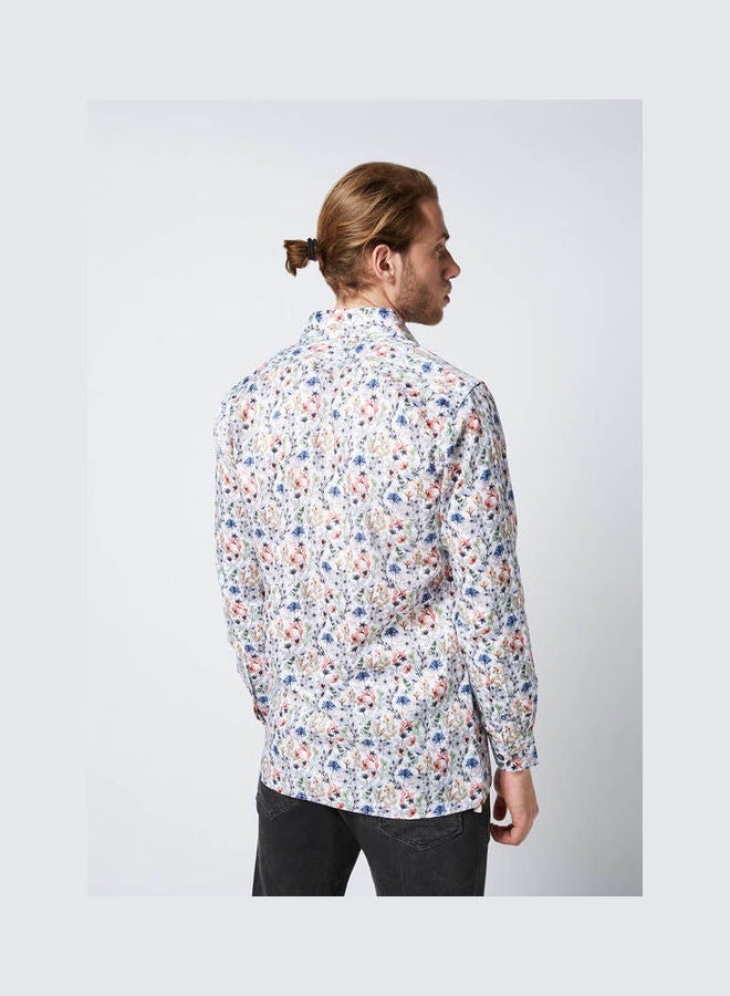 Olymp - Casual Floral Long Sleeve Shirt White Multi - Image 1