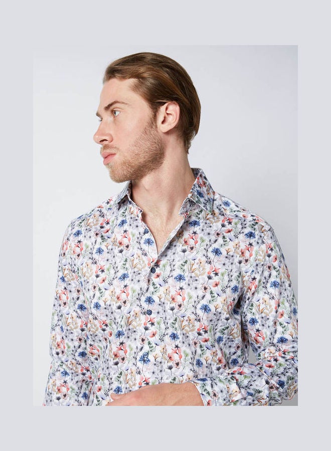 Olymp - Casual Floral Long Sleeve Shirt White Multi - Image 1