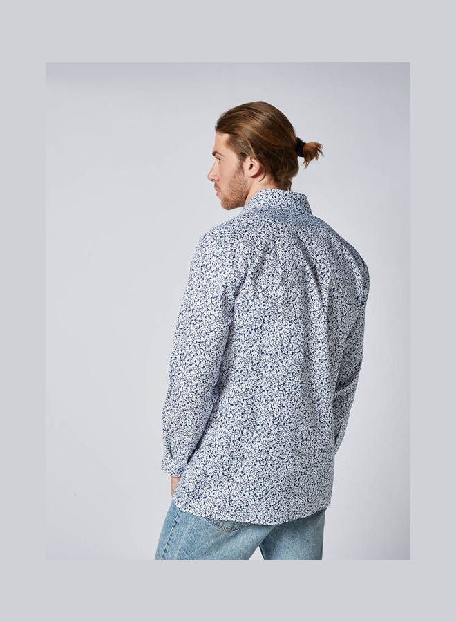 أوليمب Casual Floral Long Sleeve Shirt Blue-White  - Image 2