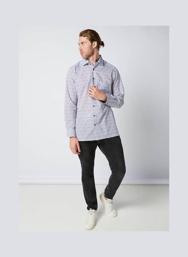 أوليمب Casual Floral Long Sleeve Shirt Blue-Red  - Image 3