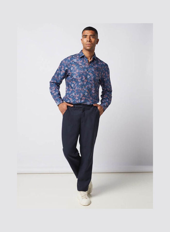 أوليمب Casual Floral Long Sleeve Shirt Dark Blue  - Image 3