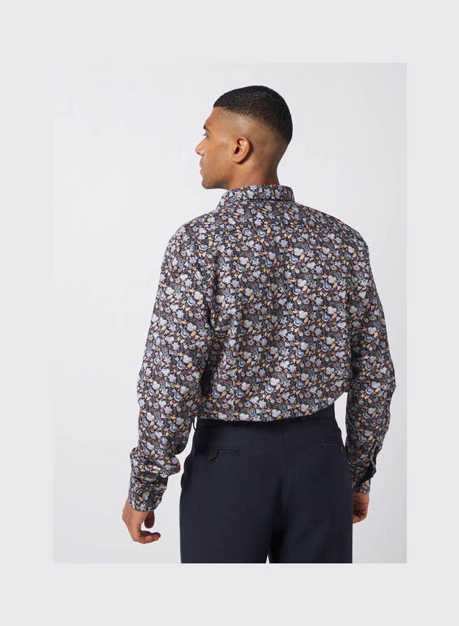 Olymp - Casual Floral Long Sleeve Shirt Dark Blue - Image 1