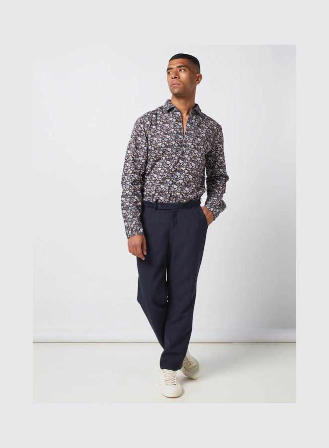 Olymp - Casual Floral Long Sleeve Shirt Dark Blue - Image 1