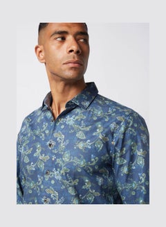 Olymp Casual Floral Long Sleeve Shirt Dark Blue  - Image 4