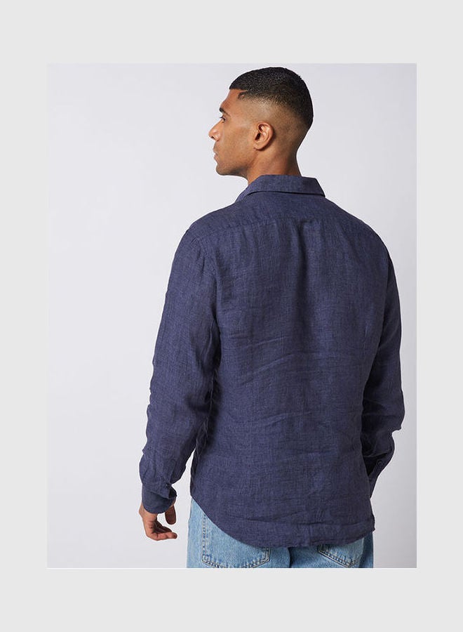 JACQUES BRITT - Casual Plain Basic Collared Neck Long Sleeve Shirt DarkBlue - Image 1