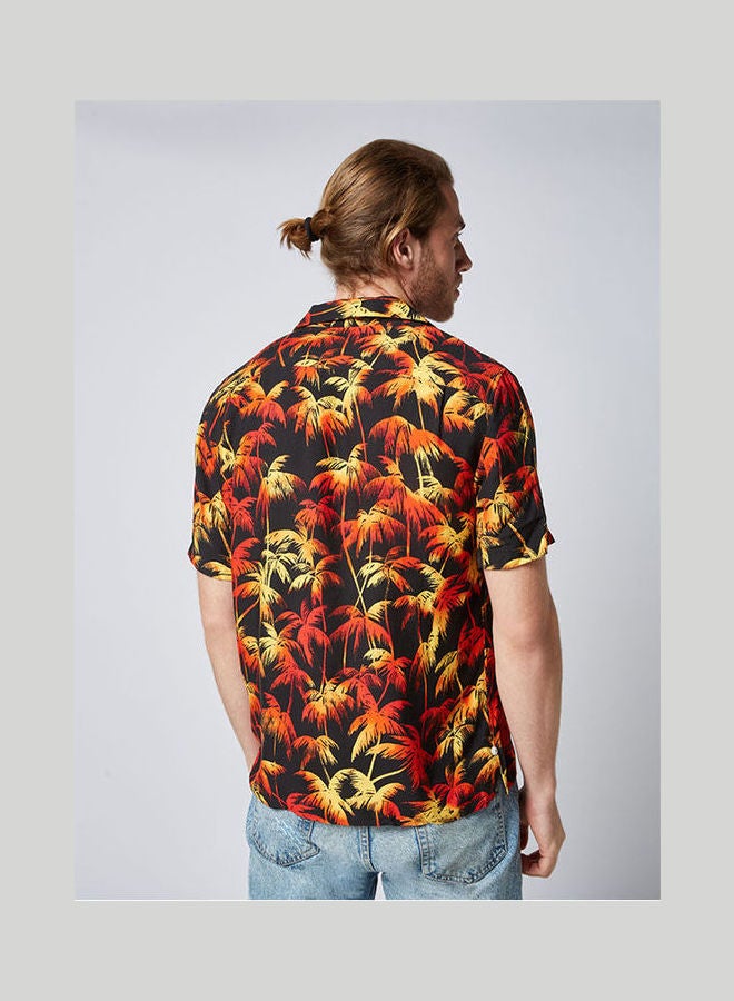 THE KOOPLES - Casual Printed Collared Neck Short Sleeve Shirt Black-Red - Image 1