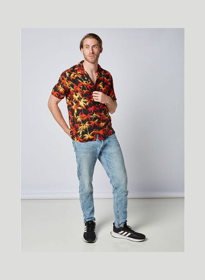 THE KOOPLES - Casual Printed Collared Neck Short Sleeve Shirt Black-Red - Image 1