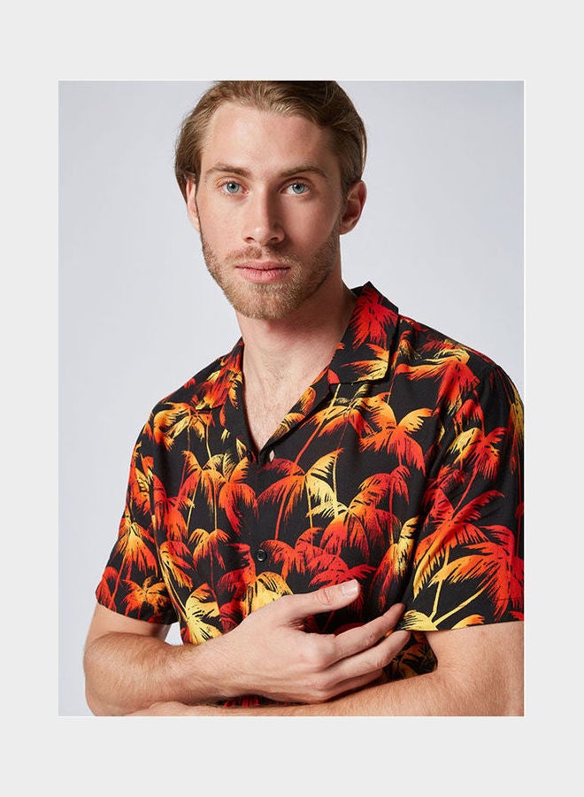 THE KOOPLES - Casual Printed Collared Neck Short Sleeve Shirt Black-Red - Image 1