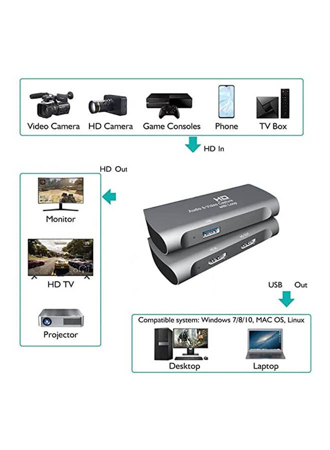 ماركة غير محددة - Live Broadcast Portable Hd Video Capture Card With Loop Highend Z27A Grey - Image 1