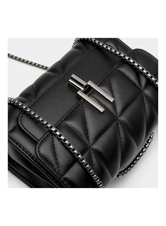 ICE CLUB - Stitched Cross-Body Bag With Metal Handle Black - Image 1
