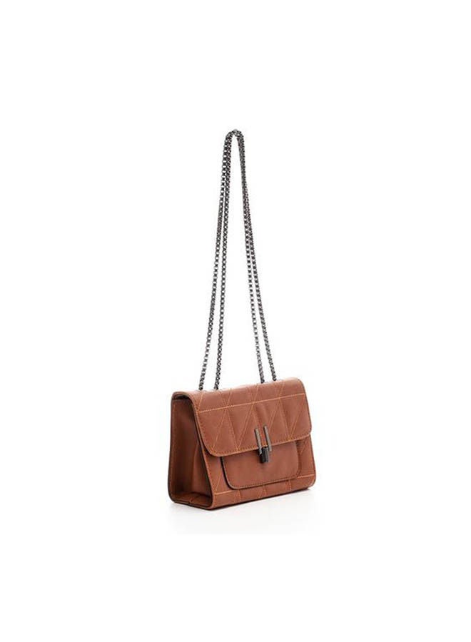 ICE CLUB - Stitched Cross-Body Bag With Metal Handle Brown - Image 1