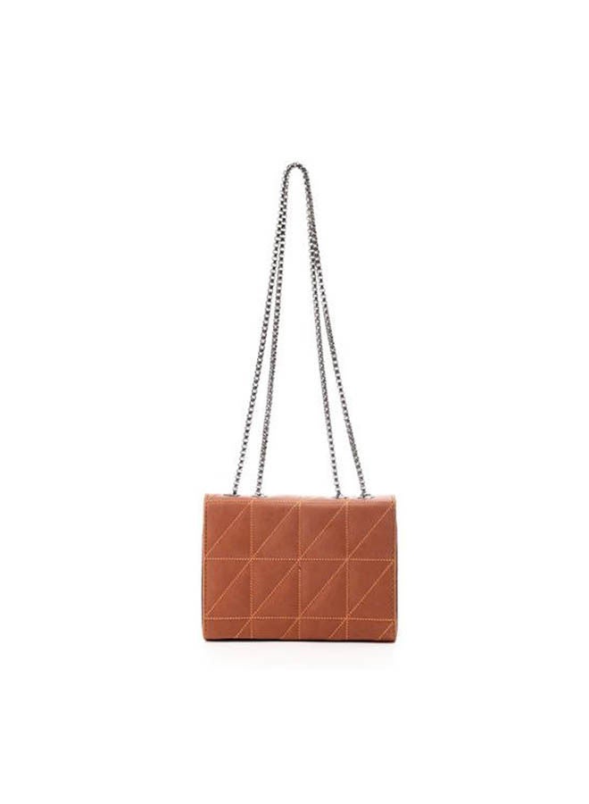 ICE CLUB - Stitched Cross-Body Bag With Metal Handle Brown - Image 1