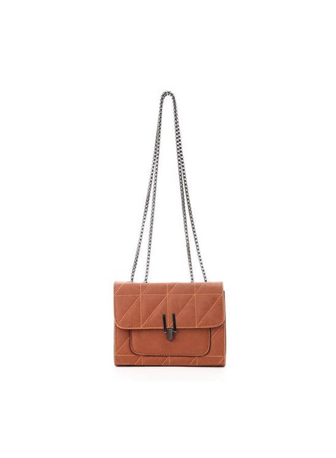 ICE CLUB - Stitched Cross-Body Bag With Metal Handle Brown - Image 1