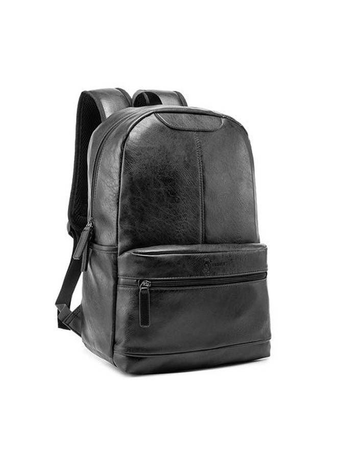رحالة Casual Multi-Pockets Leather Unisex Usb Backpack Bag Black  - Image 1